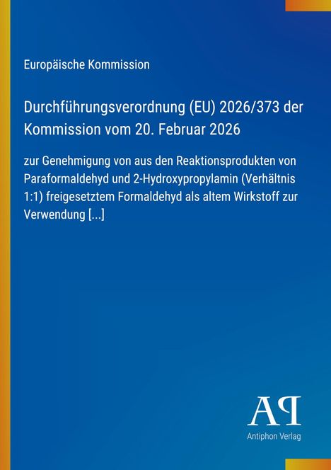 Cover der "Durchführungsverordnung (EU) 2026/373" der Europäischen Kommission. Blaues Design mit gelbem Rand.