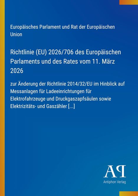 Text zu Richtlinien des Europäischen Parlaments. Blaues Layout mit Logo des Antiphon Verlags in der Ecke.