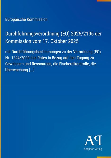 Text: "Durchführungsverordnung (EU) 2025/2196 der Kommission vom 17. Oktober 2025". Blaues Layout, Verlagslogo unten.