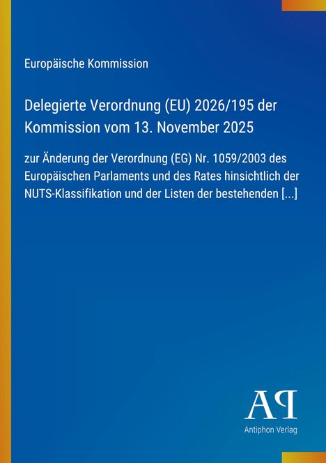 Text über eine Verordnung der EU-Kommission, blaues Design mit gelbem Streifen links und Logo unten rechts.