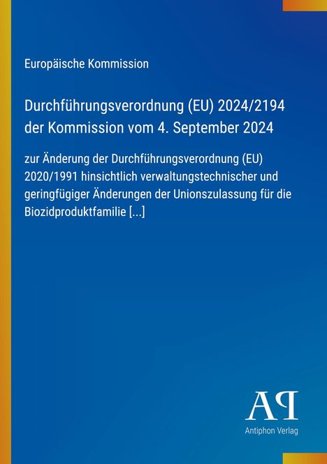 Durchführungsverordnung (EU) 2024/2194 der Kommission. Blaues Design mit gelbem Rand und einem Logo unten rechts.