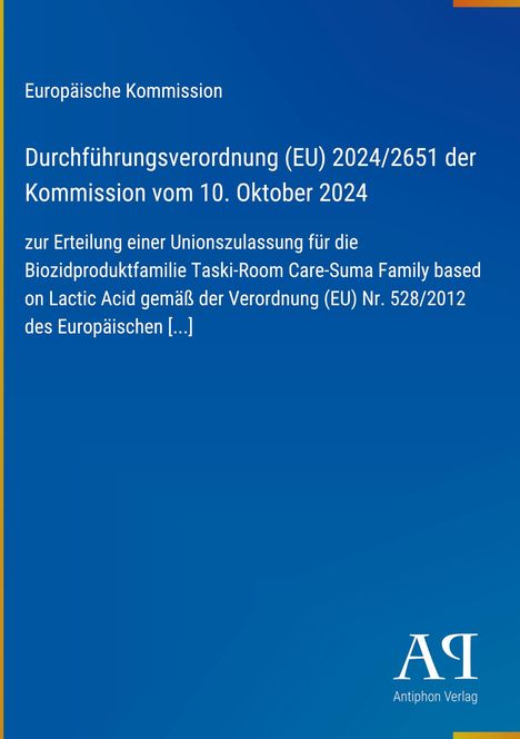 Europäische Kommission, Verordnung (EU) 2024/2651. Blau mit weißem Text und gelbem Streifen links. Logo unten rechts.