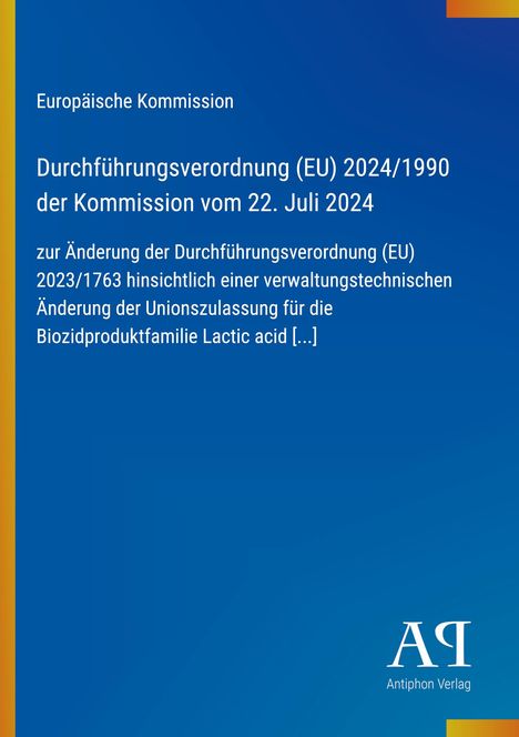 Text über eine EU-Verordnung zur Änderung einer bestehenden Verordnung. Blauer Hintergrund mit gelbem Streifen.