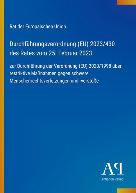 Durchführungsverordnung (EU) 2023/430 vom 25. Februar 2023. Blaues Design mit gelbem Streifen. Logo unten rechts.