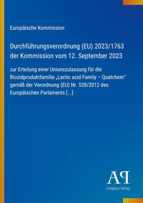 Text: "Durchführungsverordnung (EU) 2023/1763 der Kommission vom 12. September 2023...". Blau mit gelbem Streifen links.