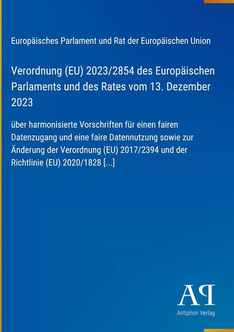 Text über Verordnung (EU) 2023/2854 für fairen Datenzugang. Blauer Hintergrund mit AV-Logo unten rechts.