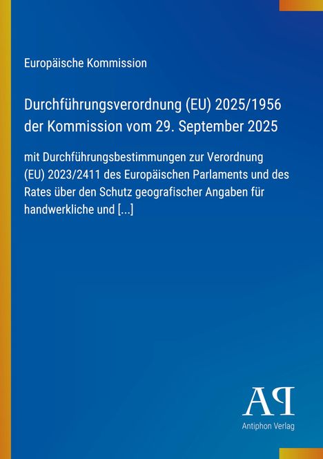 Europäische Kommission: Verordnung (EU) 2025/1956 vom 29. September 2025. Blaues Cover mit gelbem Streifen.