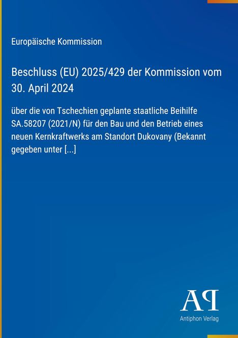 Europäische Kommission, Beschluss (EU) 2025/429, 30. April 2024. Logo unten rechts. Blauer Hintergrund.