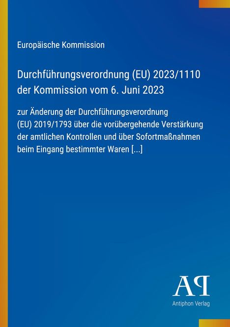 Titel: Durchführungsverordnung (EU) 2023/1110 der Kommission. Blaues Cover mit gelbem Rand links. 