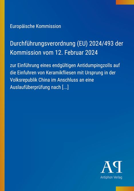 "Durchführungsverordnung (EU) 2024/493 der Kommission vom 12. Februar 2024. Blaues Cover, kleines AQ-Logo unten."