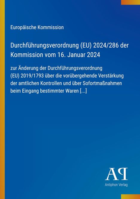 "Durchführungsverordnung (EU) 2024/286 der Kommission vom 16. Januar 2024" steht auf blauem Hintergrund mit Logo unten.