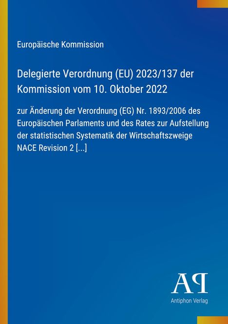 EU-Verordnungstitel; blaues Cover, gelber Streifen links, Verlagssymbol unten rechts.