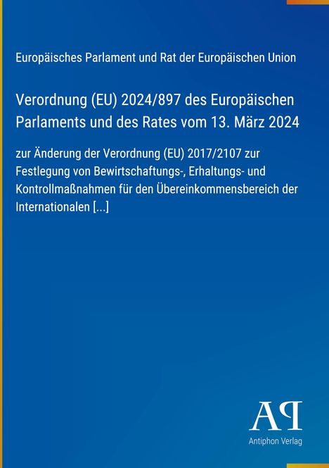 Titel: Verordnung (EU) 2024/897; Thema: Festlegung wirtschaftlicher Maßnahmen; Logo unten rechts, blauer Hintergrund.