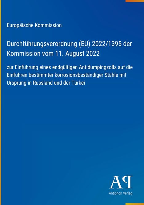 "Durchführungsverordnung (EU) 2022/1395 der Kommission vom 11. August 2022", blauer Hintergrund mit Logo unten.