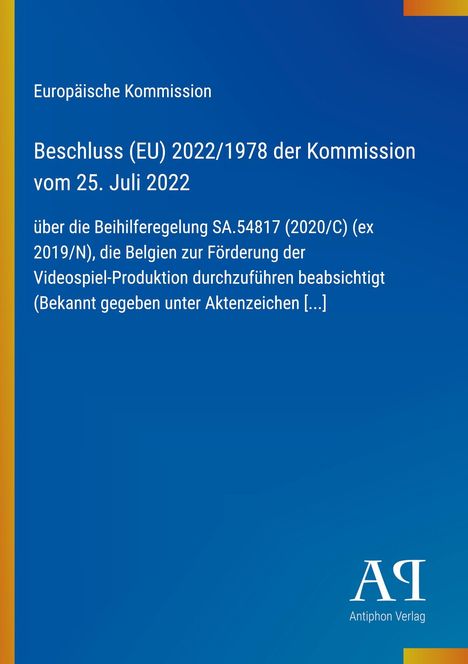 Text: „Europäische Kommission, Beschluss (EU) 2022/1978...“ 
Blauer Hintergrund, gelbe Ränder. Unten rechts ein Logo.