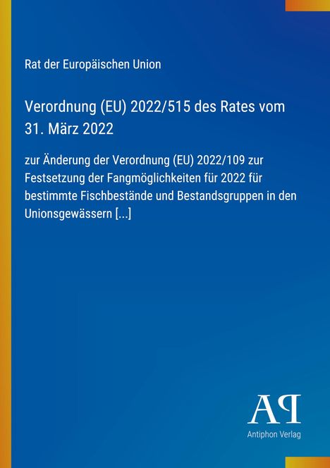 Text zur EU-Verordnung zu Fischbeständen, blaues Design, gelber Rand links, Logo unten rechts.