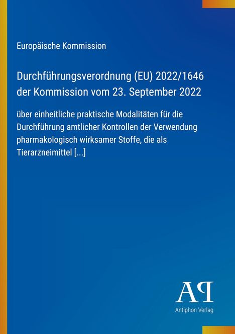 Text in Weiß und Beige auf blauem Hintergrund: Thema ist eine EU-Durchführungsverordnung im Bereich Tierarzneimittel.