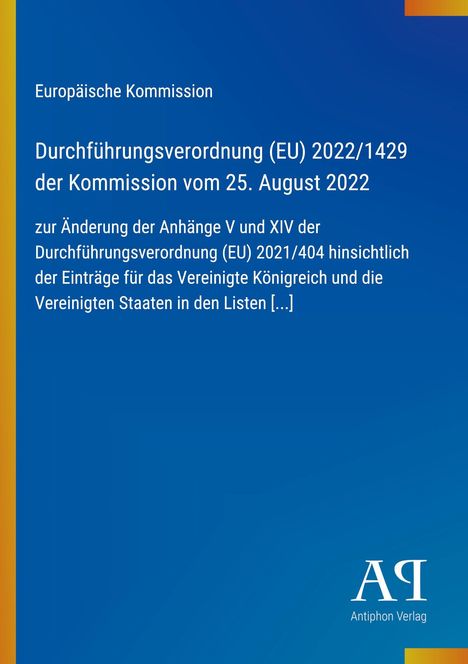 Text: Durchführung der EU-Verordnung zur Änderung von Listen. Blauer Hintergrund mit gelbem Streifen links.