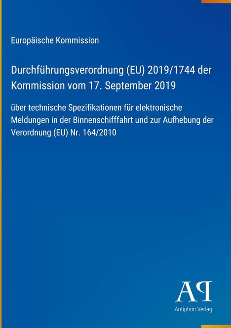 Europäische Verordnung über technische Spezifikationen in der Binnenschifffahrt. Blaues Cover, Verlaglogo unten.