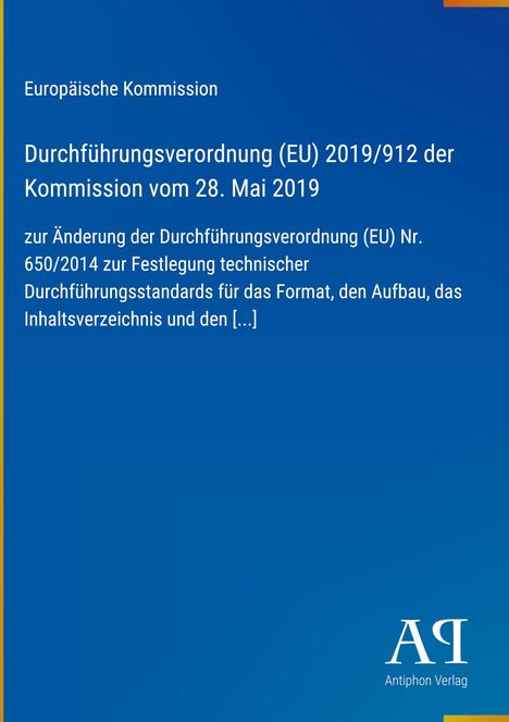„Europäische Kommission: Durchführungsverordnung (EU) 2019/912“ in Weiß auf blauem Hintergrund, mit Logo unten rechts.