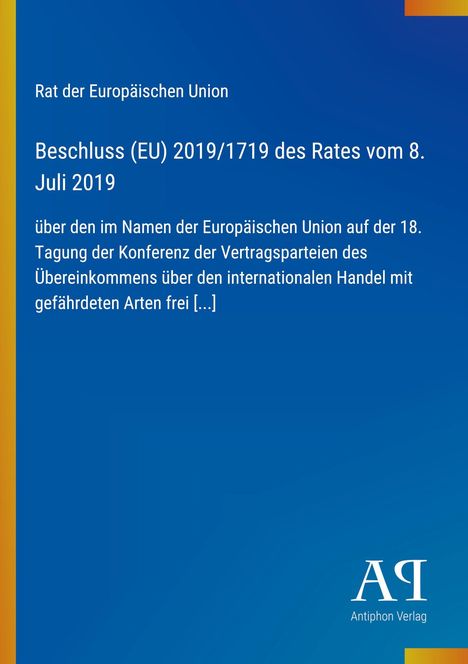 Beschluss (EU) 2019/1719 des Rates vom 8. Juli 2019, blaue Hintergrundillustration mit gelbem Streifen.