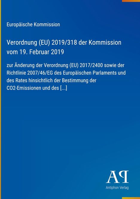 Verordnung (EU) 2019/318, Änderung der Verordnung (EU) 2017/2400, blauer Hintergrund, weißer Text, Verlag-Logo.