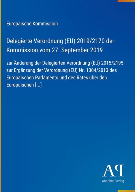 Titel: Delegierte Verordnung (EU) 2019/2170 der Kommission. Blau mit gelbem Rand links. Logo "AR" unten rechts.