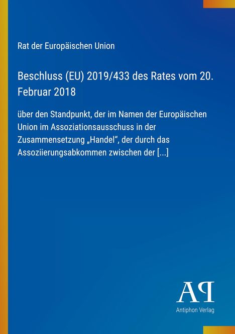 Beschluss (EU) 2019/433 vom 20. Februar 2018. Logo unten rechts auf blauem Hintergrund.