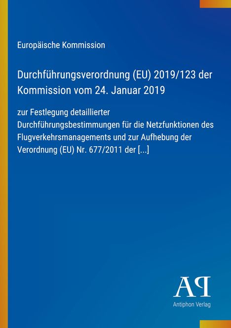 Text: „Europäische Kommission, Durchführungsverordnung (EU) 2019/123 vom 24. Januar 2019.“ Blau-Gelb, Verlag-Logo.