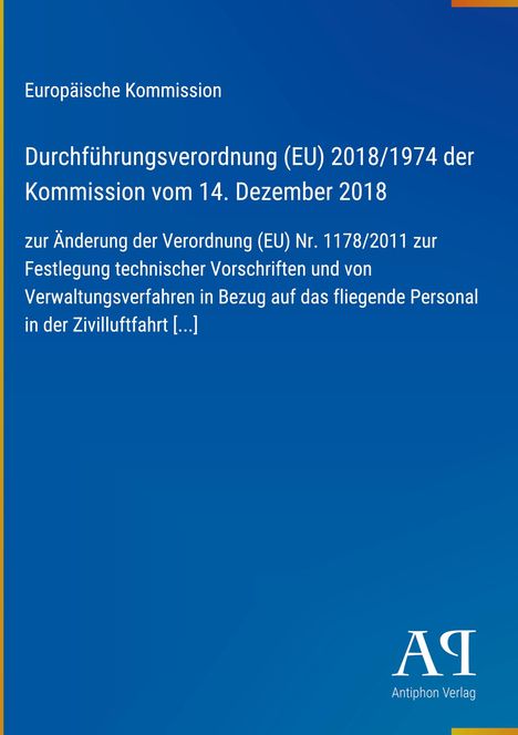 Text über eine Durchführungsverordnung der EU-Kommission 2018. Blauer Hintergrund mit einem Logo unten rechts.