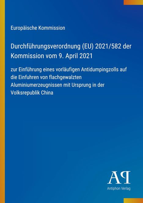 "Durchführungsverordnung (EU) 2021/582" ist auf einem blauen Hintergrund zu sehen, mit einem gelben Streifen links.