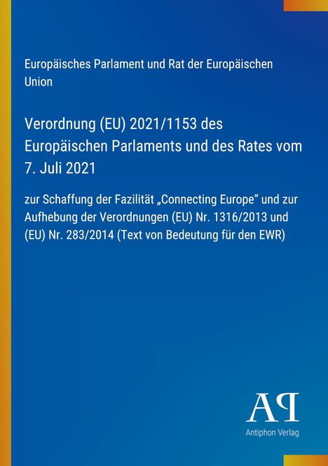 Text: Verordnung (EU) 2021/1153, Europäisches Parlament, 7. Juli 2021. Blau mit Logo unten rechts.