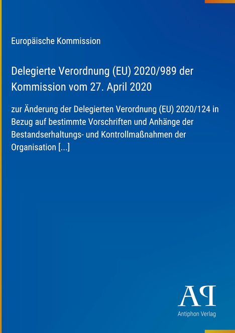 Text über EU-Verordnung und deren Änderung. Blaues Design, „Antiphon Verlag“ unten rechts, gelber Rand.