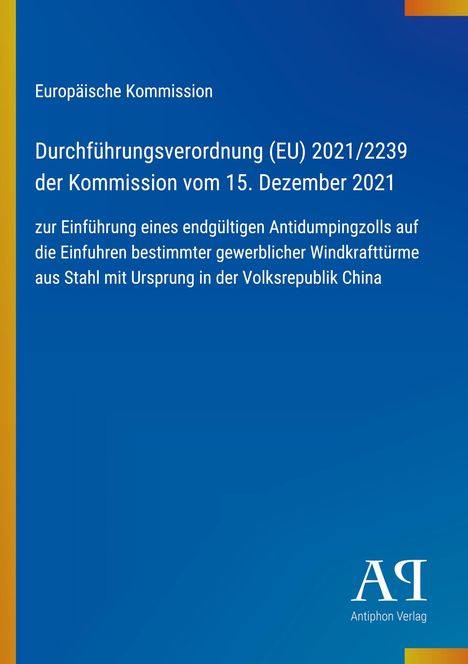Durchführungsverordnung (EU) 2021/2239 der Kommission. Hintergrund: Blau mit gelbem Rand links. Logo unten rechts.