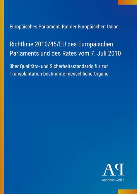 Text über Richtlinie 2010/45/EU zu Qualitäts- und Sicherheitsstandards. Blaues Design mit gelbem vertikalen Streifen.