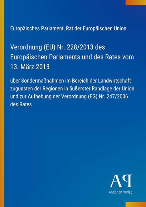 "Verordnung (EU) Nr. 228/2013 des Europäischen Parlaments vom 13. März 2013" auf blauem Hintergrund, unten Logo.