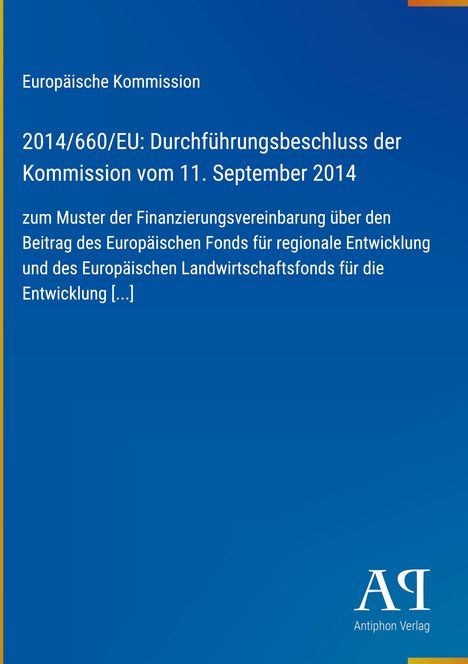 Text über EU-Durchführungsbeschluss. Blau-gelber Hintergrund. Unten rechts Logo mit "Antiphon Verlag".