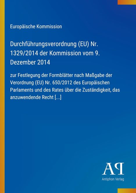 Europäische Kommission, Verordnungstext 2014; blaues Design mit gelbem Rand und Verlagssignet unten.