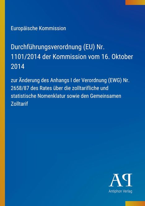 Europäische Kommission, Durchführungsverordnung (EU) Nr. 1101/2014, blauer Hintergrund mit gelbem Rand rechts.