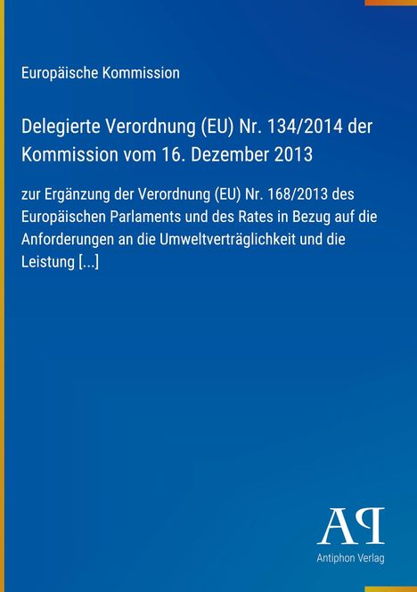 Text über EU-Verordnung auf blauem Hintergrund, links gelber Rand, unten rechts Logo "Antiphon Verlag".