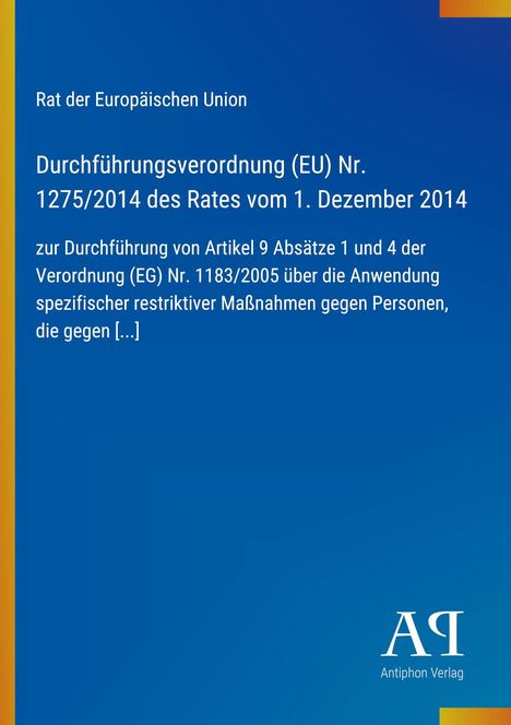 Text zur EU-Verordnung vom 1. Dezember 2014 auf blauem Hintergrund, gelber Streifen links, Logo unten rechts.