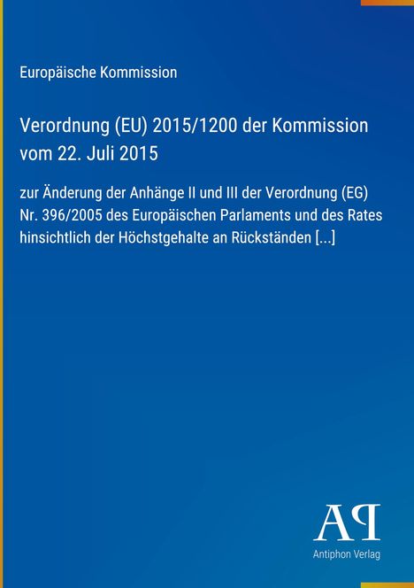 "Verordnung (EU) 2015/1200 der Kommission vom 22. Juli 2015" steht auf einem blauen Hintergrund mit Verlagslogo.