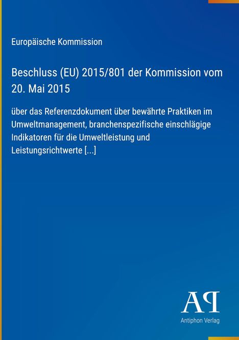 Text: "Europäische Kommission, Beschluss (EU) 2015/801 der Kommission vom 20. Mai 2015."  
Blauer Hintergrund, Logo unten rechts.