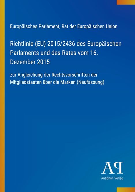 Text über die EU-Richtlinie zur Angleichung der Rechtsvorschriften der Mitgliedstaaten über Marken; blaues Design.