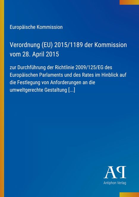 Verordnung (EU) 2015/1189 zur umweltgerechten Gestaltung. Blauer Hintergrund mit gelbem Streifen links. Logo unten.