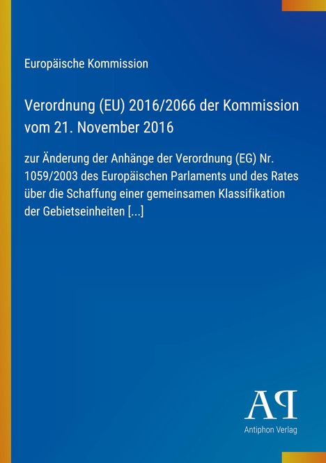 Titel: "Verordnung (EU) 2016/2066 der Kommission". Blaues Layout, linke Seite goldener Streifen. Unten rechts Logo.