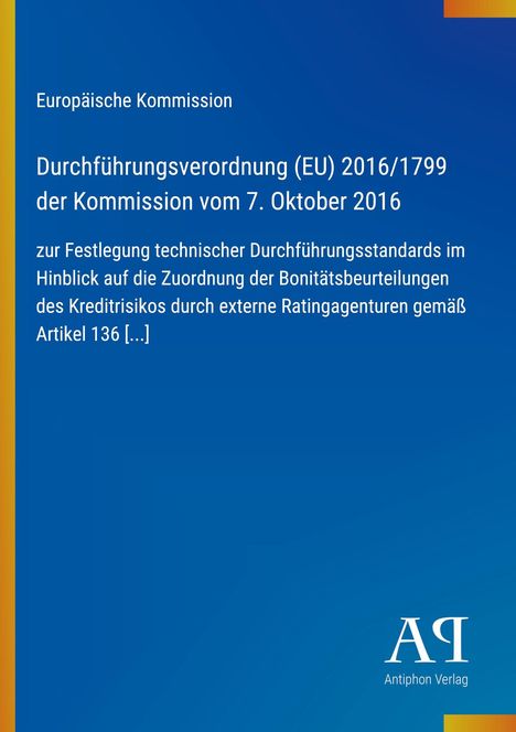 Der Text beschreibt eine EU-Durchführungsverordnung. Blauer Hintergrund mit gelb-orange Streifen. Logo unten rechts.
