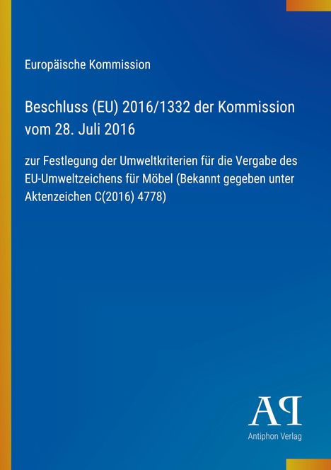 Oben links steht "Europäische Kommission". Unten rechts ist ein Logo mit "Antiphon Verlag" auf blauem Hintergrund.