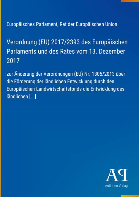 Text über EU-Verordnung 2017/2393. Blau mit gelben Elementen. Logo rechts unten: Antiphon Verlag.