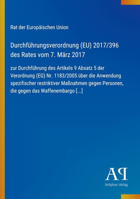 Text über EU-Durchführungsverordnung auf blauem Hintergrund mit gelbem Streifen links, Logo unten.